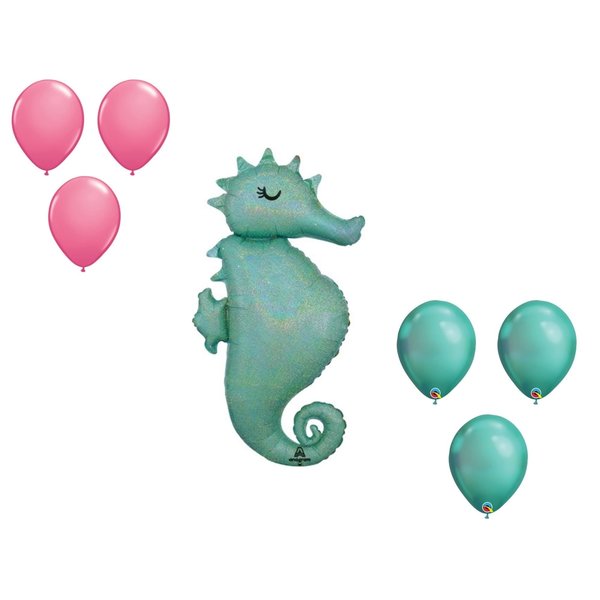 Loonballoon 38 Inch Mermaid Wishes Sea Horse Holographic Balloon Medium Shape 6x latex 96351